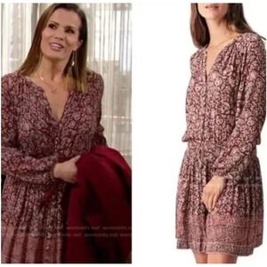 Faherty Dress Womens‎ XSmall Rust Print Maroon Floral Long Sleeve Drop Boho
